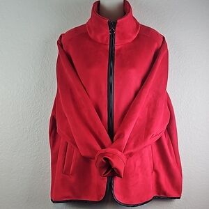 Allison Daley | Women's Red Black Trim Faux Suede Zip Front Pockets Jacket Sz 2X
